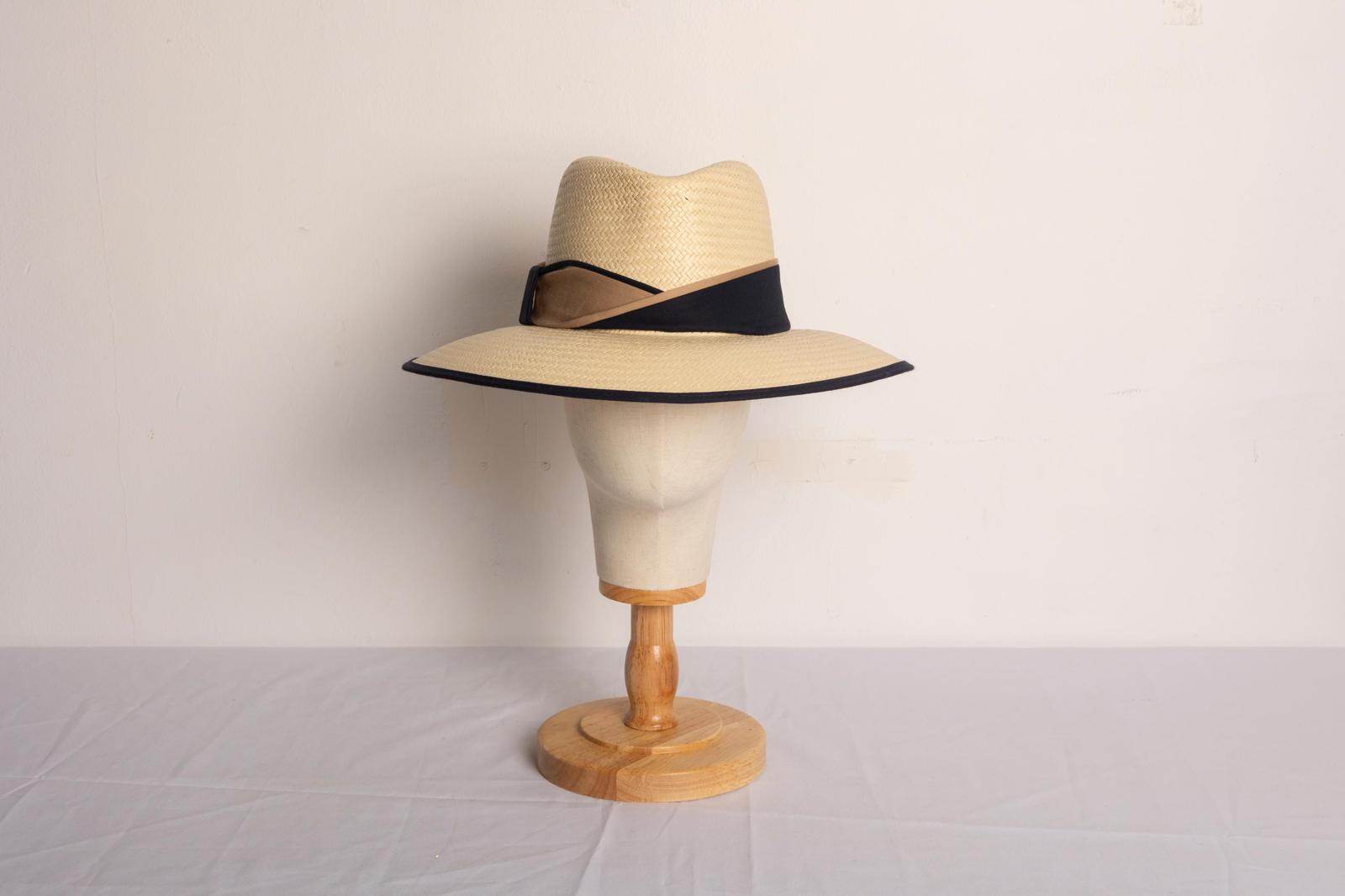 Sombrero Ala 9 Toquilla Bicolor Negro y Camel