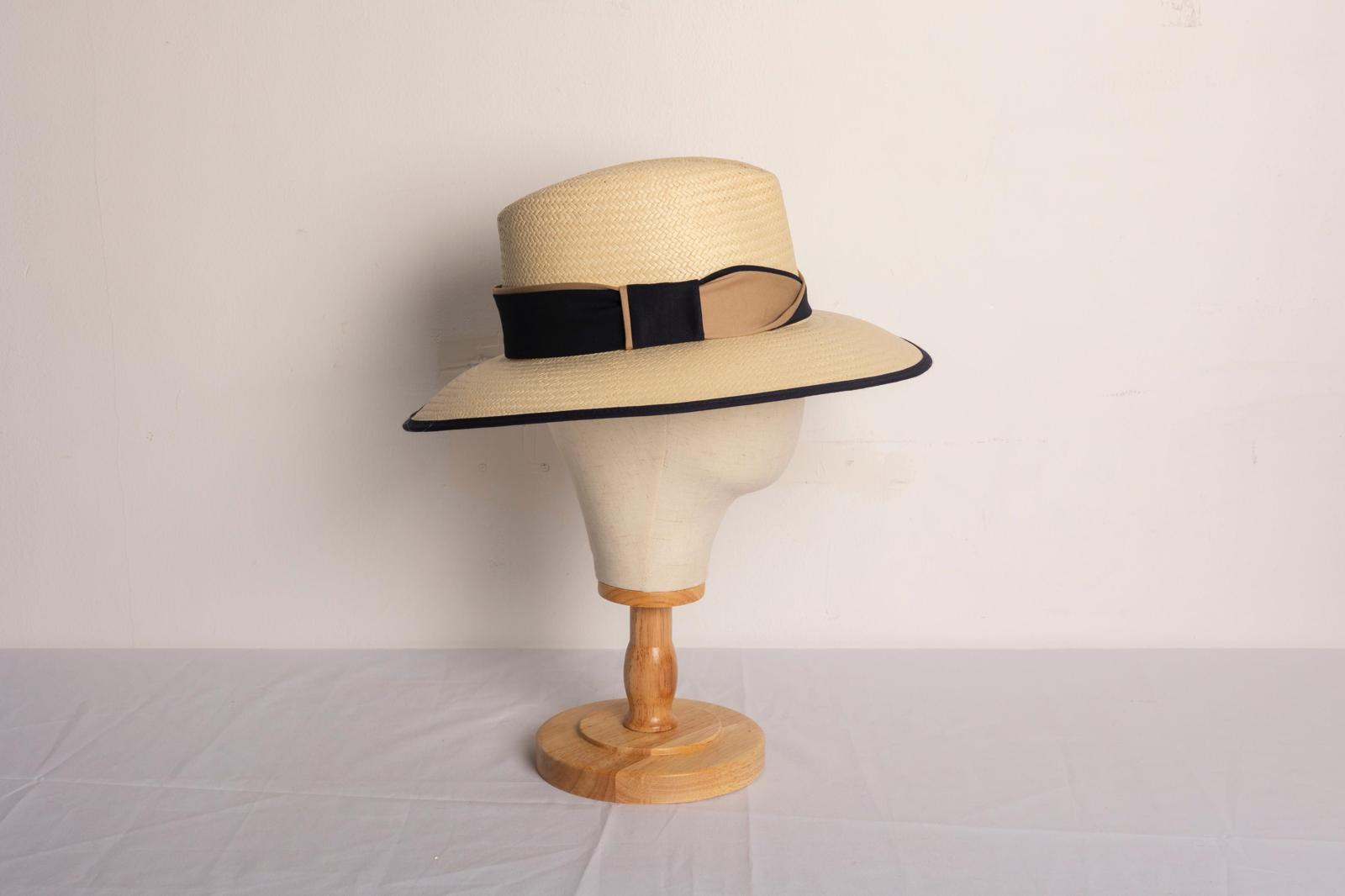 Sombrero Ala 9 Toquilla Bicolor Negro y Camel